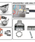 Disassembled Heavy Duty Metal Conduit Connectors 5 Pack Double Outlet Wire Harness Clamps 3/8 Inch Cables components analysis.