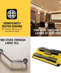 ProSensor MAX 13 Sensor Stud Finder Wall Scanner With Two And A Half Inch Deep Detection And Precision LEDs For Ultra Accurate Fast Wall Scanning For Easy Home Projects, yellow scanner