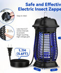 Ultimate Indoor Outdoor Bug Zapper For Mosquitoes And Flies, 4200V Electric Grid With 20W Blue UV Light Attracts Insects, ABS Plastic, Black