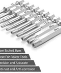 Close-up of 10 Piece Security Torx Bit Set T6 Through T40 With One Quarter Inch Hex Shank Magnetic Tamper Proof Star Bits, S2 Steel.