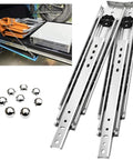 Rock Solid Side Mount Ball Bearing Drawer Slides Heavy Duty Full Extension 58 Inch Industrial Rail Set with smooth glide.