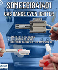 Gas Range Oven Igniter Replacement Model Specific Not Universal Fits Specific Appliance Models. Features visible dimensions.