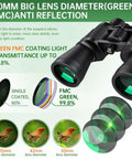 50mm lens of 20x50 High Power Waterproof Binoculars For Adults With Low Light Vision, highlighting FMC anti-reflection coating.
