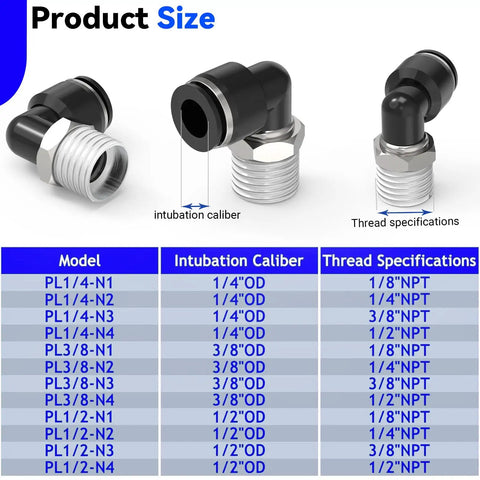 Diagram of Six Pack 3/8 Inch OD to 3/8 Inch NPT Male Elbow Push to Connect Fittings for Pneumatic Air Lines and Vacuum Systems