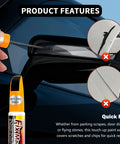 2-In-1 Car Touch Up Paint Pen With Brush And Nib For Quick Scratch Fixes, shown repairing black car mirror scratches