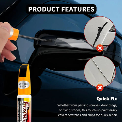 2-In-1 Car Touch Up Paint Pen With Brush And Nib For Quick Scratch Fixes, shown repairing black car mirror scratches