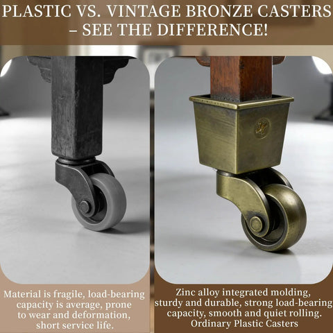 Comparison of plastic caster and zinc alloy square cup caster from 4 Pack Swivel Caster Wheels For Furniture With Square Cup Castors 360 Degree Rotation Quiet Ball Bearings Heavy Duty 150kg Load Fits Piano Feet Sofas And Tables Includes Screws 1.06 Inch (27mm) Wheels