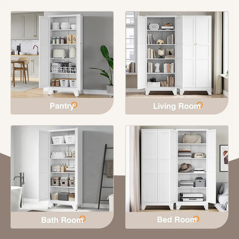 Beefy Heavy Duty Metal Pantry Cabinet With Two Doors And Four Adjustable Shelves in kitchen, living room, bathroom, bedroom
