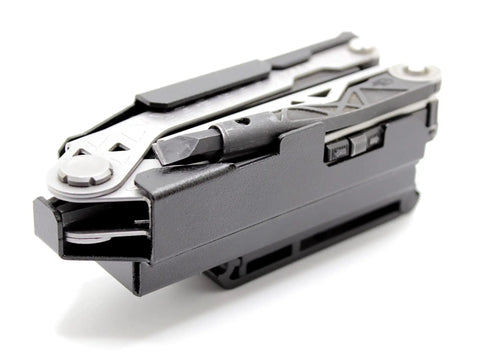 Center-Drive Multitool Sheath With Quick Draw Retention And Bit Kit Pocket, 1.5 Inch Spring Steel Belt Clip, close-up view