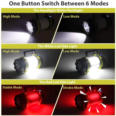 Two Pack LED Camping Lanterns That Are Lit With 1000LM, 6 Modes, Rechargeable USB C Ready showing 6 light modes