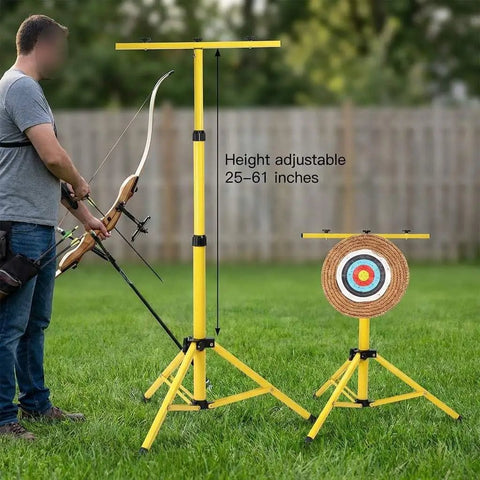 Adjustable Archery Target Stand Heavy Iron Tripod For Backyard Range And Club Practice With Rust Resistant Frame Height 25-61 Inches