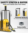 Top Shelf Pneumatic Air Bottle Jack With 20 Ton Capacity And Manual Hand Pump Plus Air Pump, showcasing safety stretch and buffer features.