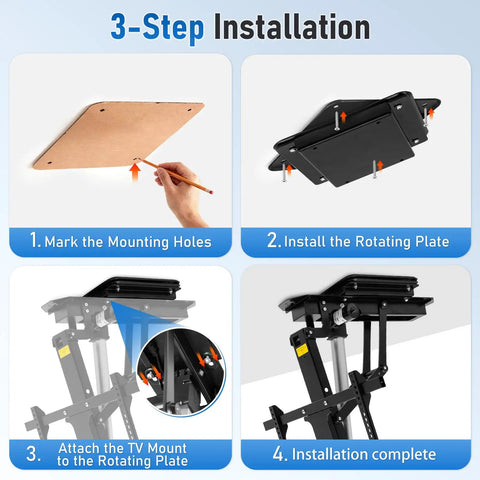Heavy Duty 360 Degree Turntable Base For Ceiling TV Mounts Smooth As Butter Swivel Upgrade Kit installation steps on ceiling.