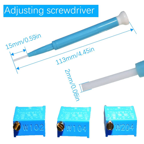 Pro Grade 60Pcs 12 Value 3296W Multiturn Trimmer Potentiometer Kit with adjusting screwdriver and variable resistors.