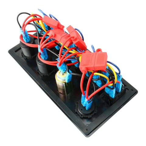 Back view of the Waterproof 8 Gang Rocker Switch Panel With Digital Voltmeter Dual USB Charger, showing wiring details.