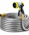 Beefy Heavy Duty 50 Ft Stainless Steel Garden Hose With No Kink Design Flexible 304 Stainless Steel Water Hose With Sprayer Nozzle Lightweight