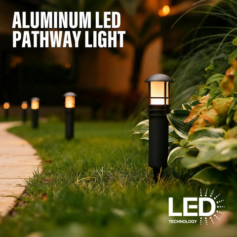 4 Pack Low Voltage Pathway Lights Dope 3W LED Outdoor Landscape Lighting 120 Lumen 3000K warm white black metal lights