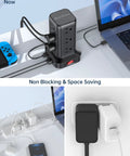 Surge Protector Power Strip Tower With 10 Ft Cord And 12 Outlets, 4 USB Ports Including 1 USB C for home office setup.