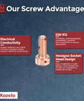Twenty Piece Socket Head Cap Screw And Nut Kit Featuring M4 X 10MM Threads Crafted From Tough As Nails Red Copper For Gritty Repairs And Rock Solid Builds, showing screw advantages.