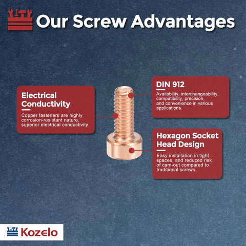 Twenty Piece Socket Head Cap Screw And Nut Kit Featuring M4 X 10MM Threads Crafted From Tough As Nails Red Copper For Gritty Repairs And Rock Solid Builds, showing screw advantages.