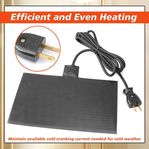 Automotive Silicone Battery Heating Pad With Thermostatic Shutoff 60 Watt 120 Volt with plug and cord for winter use.