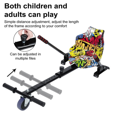 Hoverboard Go Kart Kit Seat Attachment with Adjustable Frame and 360 Degree Drifting Wheel in Camouflage Design