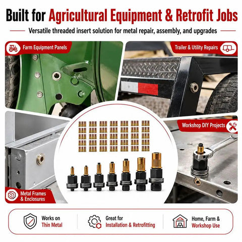 Rivet Nut Tool Kit M3 To M12, Heavy Duty Set With Carbon Steel Construction, Includes M3 To M12 Threaded Inserts For Strong, Ready To Use Holes, Ideal For Metal Fabrication, Repairs, And Assembly Projects, for farm and trailer repairs
