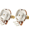 Electric Guitar And Bass Potentiometers Set Of 2 with full brass shaft 6mm split shaft, 18 spline coarse pots in silver color