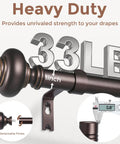 Oil Rubbed Bronze Curtain Rod 66 To 120 Inch Adjustable 1 Inch Diameter Heavy Duty Old School Rustic Drapery Pole with 33LB weight capacity