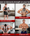 Get Pumped With This Premium Hydraulic Chest Expander Machine For Home Gym in use, showcasing varied workouts for upper body strength.