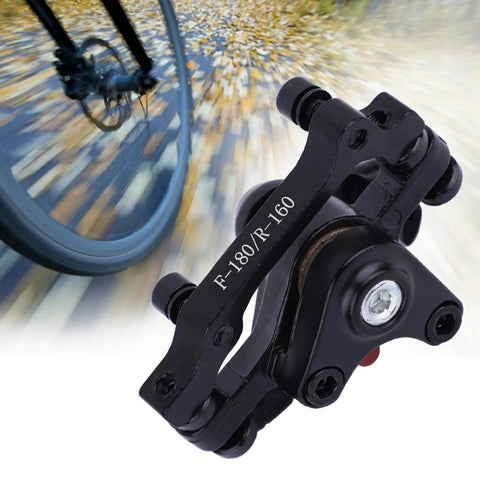Trail Ready Universal Mechanical Disc Brake Kit For Front And Rear Electric Bikes Fits BB8 F180 R160 against a blurred wheel backdrop