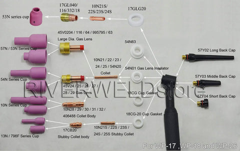 Pro Grade TIG Alumina Ceramic Nozzles Long Cups Kit components for PTA DB SR WP 17 18 26 Welding Torch with size labels