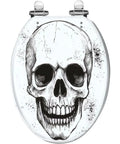 Elongated Resin Toilet Seat for Bathroom featuring a skull design, adjustable hinges, and durable material.