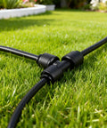 No Hassle Quick Connect Drip Irrigation Tee Fittings For 1/4 Inch Tubing installed on lawn