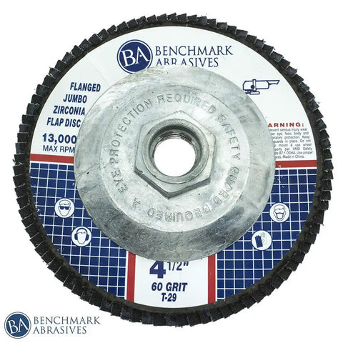 Pro Grade High Density Jumbo Zirconia Type 29 Flap Discs 4-1/2 Inch 60 Grit 10 Pack, 5/8-11 Thread For Angle Grinder, Fast Stock Removal, Smooth Finishing, Beveling, Deburring, Rust Removal