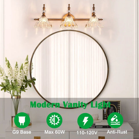 Matte Brass Vanity Light Over Mirror With Two Lights, Modern Wall Sconce For Bedroom Dressing Room Living Room