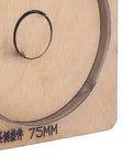 Close-up of 75mm Round Leather Cutting Die For DIY Crafts showing alloy steel construction and precision punch cutter details.