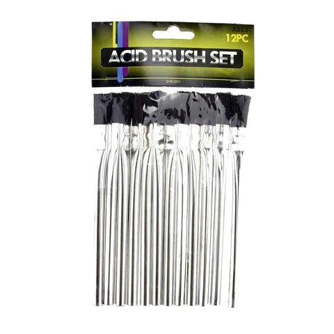 Acid Resistant Glue Brush Set 6 Inch Metal Handle 12 Piece Heavy Duty Hard Bristle Brushes For Applying Glues Pastes And More