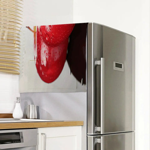 Premium Linen Appliance Dust Covers For Washer Dryer Refrigerator And More Dustproof Breathable Multi Purpose Kitchen Decor Shield displayed on fridge.