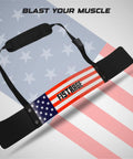 Arm Blaster For Biceps And Triceps, heavy duty aluminum isolator, American flag design, with thick neck padding