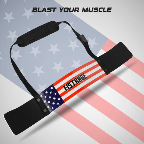 Arm Blaster For Biceps And Triceps, heavy duty aluminum isolator, American flag design, with thick neck padding