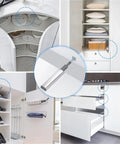 10 Pack Magnetic Push Latches For Cabinets And Drawers installed in kitchen and wardrobe cabinets, showcasing push-to-open functionality.