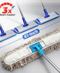 Straight Up Heavy Duty Commercial Dust Mop With Extra Long Handle And Premium Absorbent Cotton Pad For No Sweat Floor Cleaning In Offices Garages Warehouses And Hardwood, 41-inch mop head with long handle.