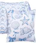 2 Pack Wet Bags Reusable Waterproof Wet Dry Bags For Travel Beach Pool Bathing Diapers Dirty Clothes Gym Gear With Zippered Pockets Sea Shell Blue And White Design 14.5 x 12.5 Inches Stroller Ready showing sea shell pattern