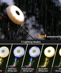 Lit All In One Camping String Lights 32.8Ft waterproof outdoor light showing IP44 waterproof level and 5 lighting modes