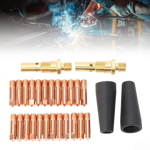 28 Pcs MIG Welding Accessories Kit With 24 Electrode Tips 0.031 Inch, 2 Gasless Nozzles, And 2 Gas Diffusers For MIG Welders