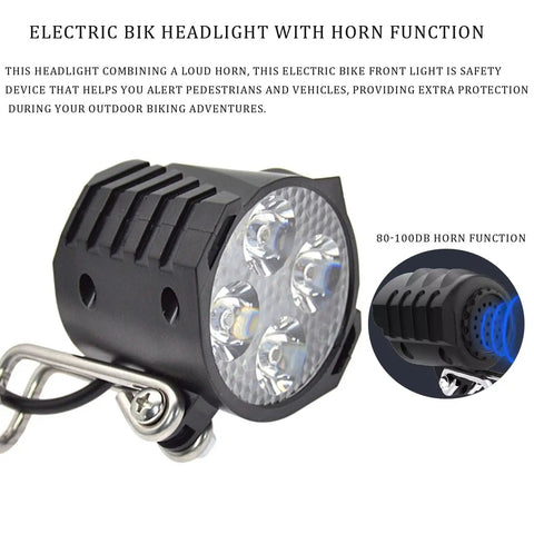 Ultra Bright 12W Ebike Front Light With Horn Waterproof 3 Pin Connector 300 Lux High Output Headlight For 36V And 48V Mountain Bikes Or E Scooters Night Ride Safety Upgrade With Lit Performance