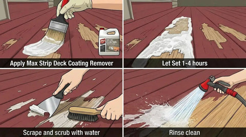 Heavy Duty Deck Stain And Coating Remover Kicks Out Stubborn Paint Polyurethane And Varnish In One Go With Zero Harsh Fumes For Flawless Wood Finishes In 1 Gallon Containers, step-by-step application process.