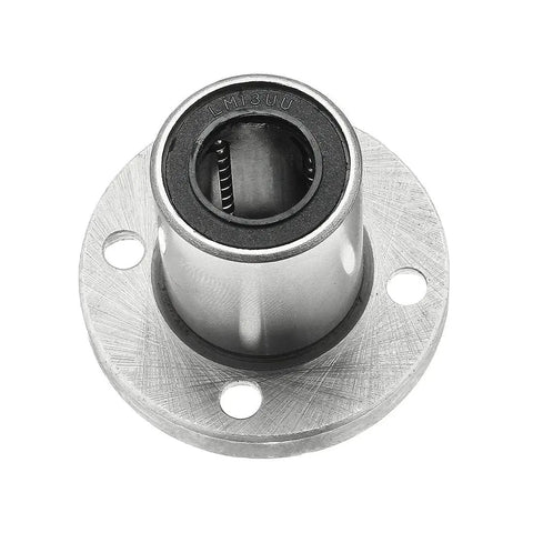 Close-up of 2 Pcs LMF13UU Linear Ball Bearings with Double Rubber Dust Seals, 13 mm Bore, round flange, ideal for CNC routers.