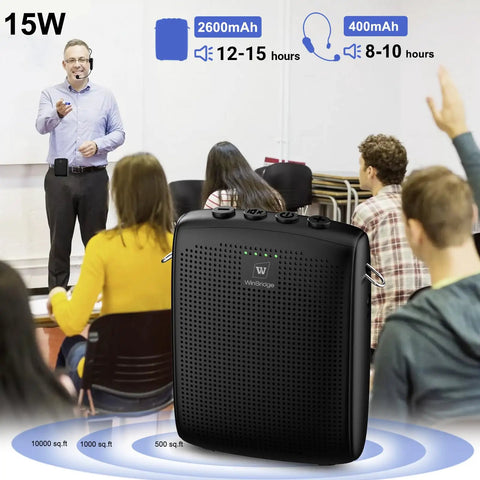 Bluetooth Voice Amplifier With Portable Speaker And Wireless Microphone For Teachers Tour Guides Public Speakers And Fitness Instructors 15W Mute Feature Gig Ready For Large Rooms WB002